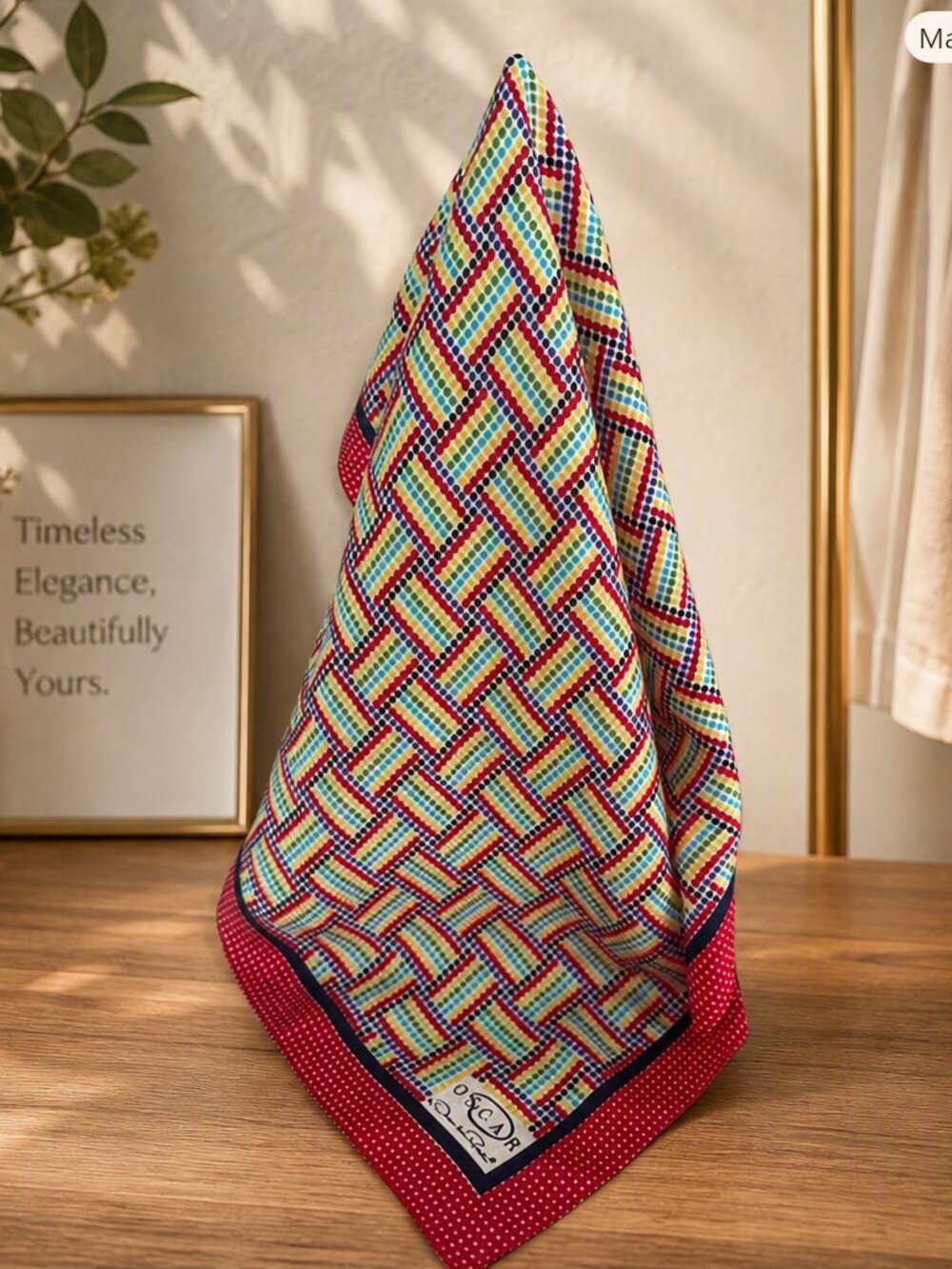 Oscar de la Renta Red Multicolor Geometric Silf Scarf
